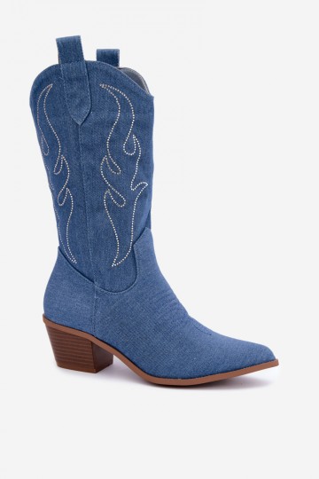 Denim cowboy-style ankle boots with heels and decoration Perella