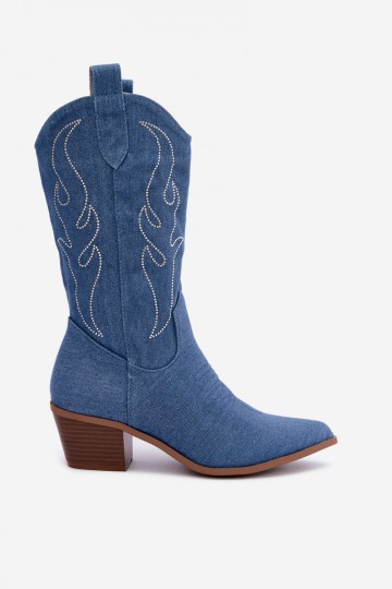 Denim cowboy-style ankle boots with heels and decoration Perella 2