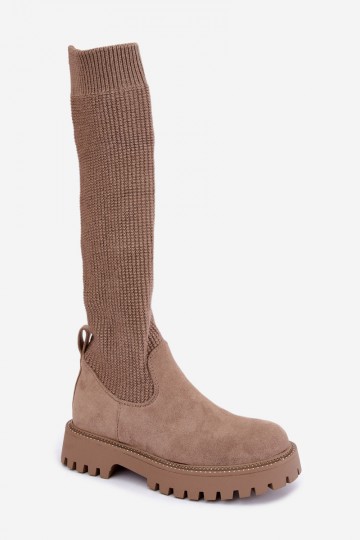 knee-high boots with sock-type shaft in sand color Sarielle