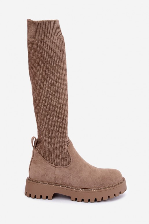 knee-high boots with sock-type shaft in sand color Sarielle