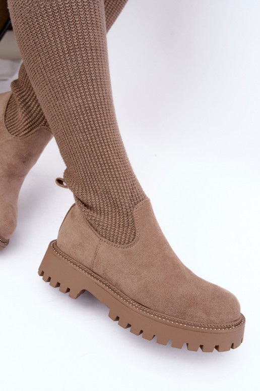 knee-high boots with sock-type shaft in sand color Sarielle