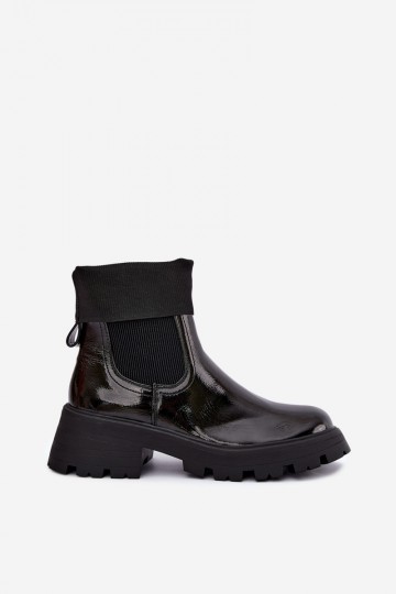 stylish ankle boots with patent effect in black color Sevella 2