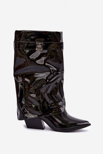 Black knee-high boots with a patent effect and a pointed toe Aelia 2