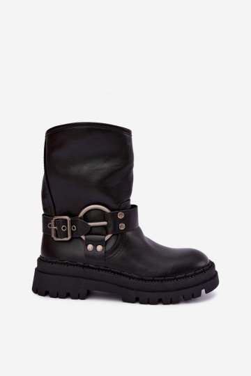 insulated ankle boots with platform and straps in black color Arienna 2