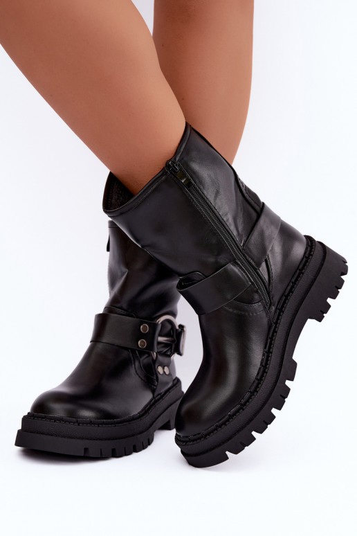 insulated ankle boots with platform and straps in black color Arienna