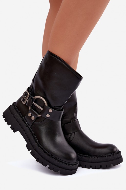 insulated ankle boots with platform and straps in black color Arienna