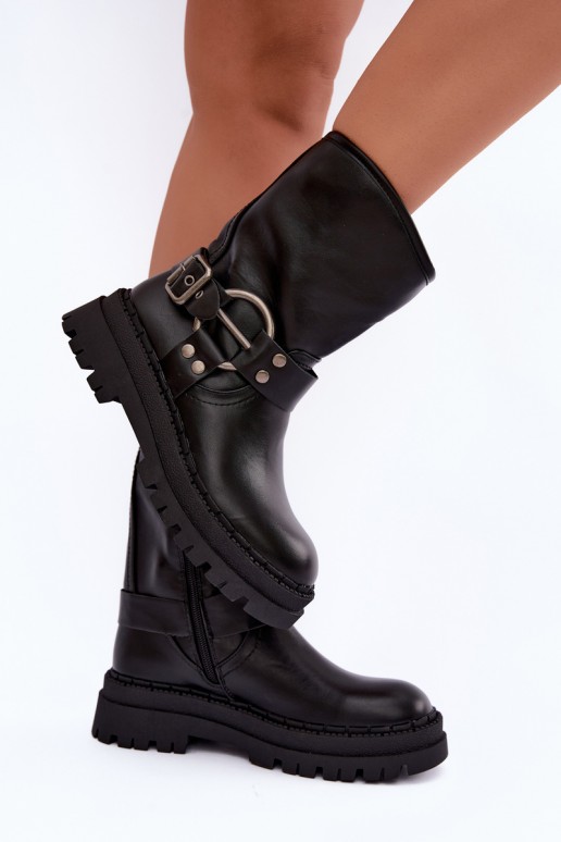 insulated ankle boots with platform and straps in black color Arienna