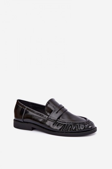 patent loafers with ruffles in black color Hellenne
