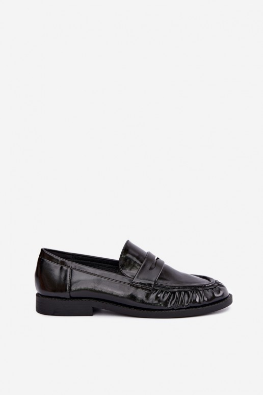 patent loafers with ruffles in black color Hellenne