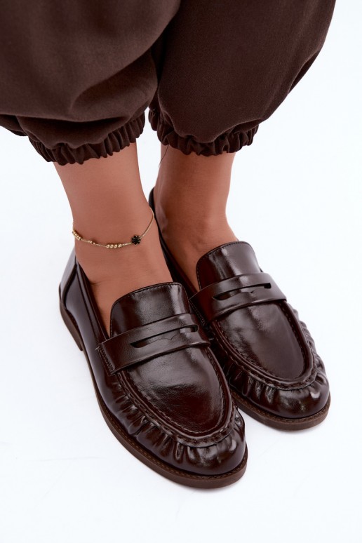 patent loafers with ruffles in chocolate color Hellenne