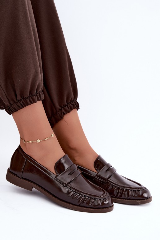 patent loafers with ruffles in chocolate color Hellenne