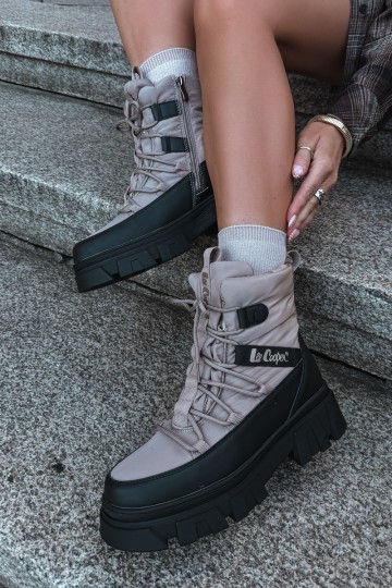 Beżowe damskie buty śniegowe Lee Cooper LCJ-24-47-3143