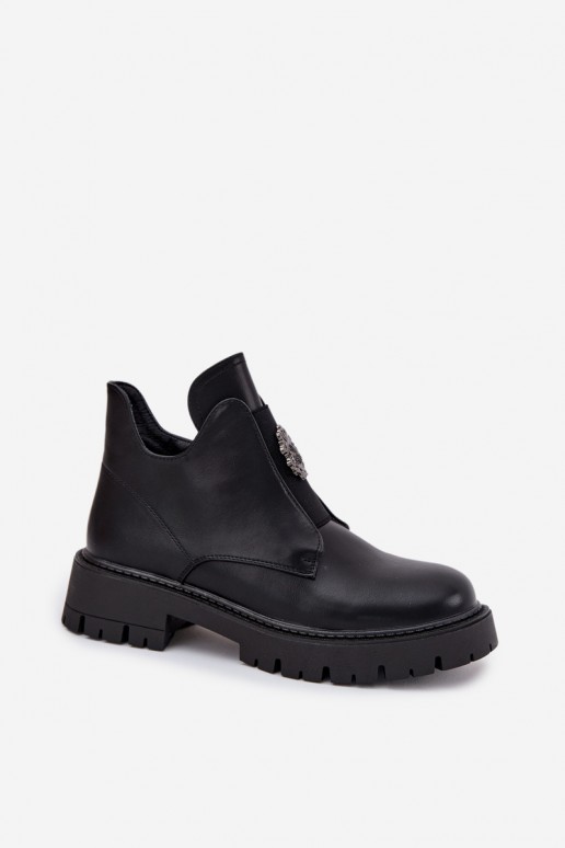 Black insulated low-heeled boots for women with ornaments Lavira