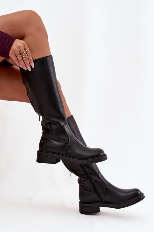 Black warm over-the-knee boots made of leather