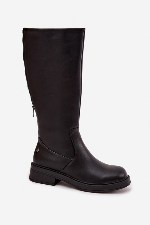Black warm over-the-knee boots made of leather