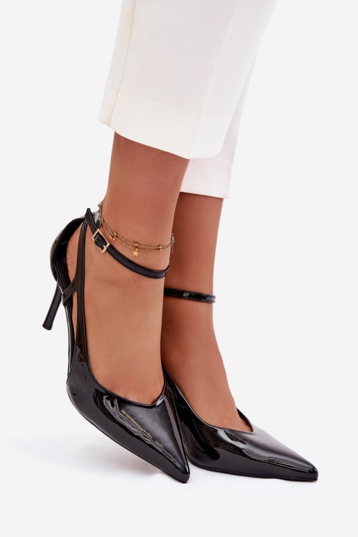 Black faux leather high heels with patent effect Fionnel