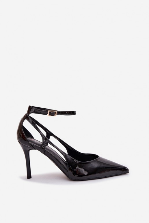 Black faux leather high heels with patent effect Fionnel