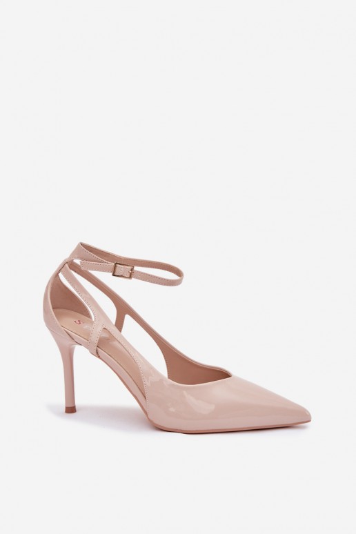 Beige faux leather high heels with patent effect Fionnel