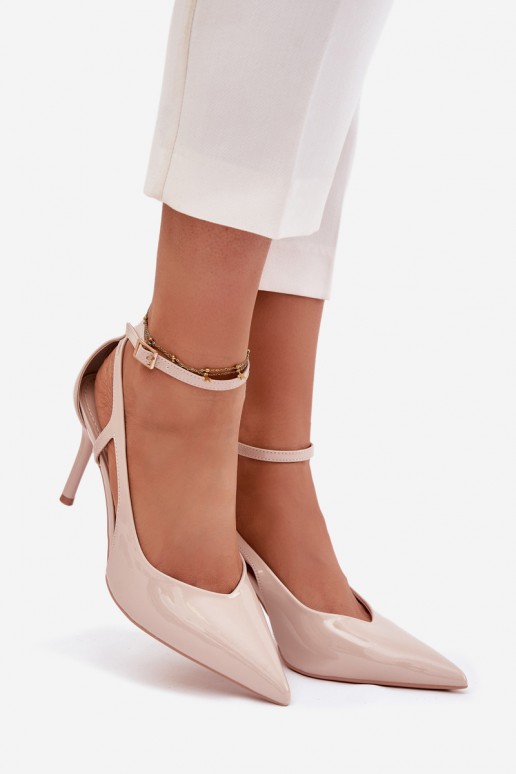 Beige faux leather high heels with patent effect Fionnel