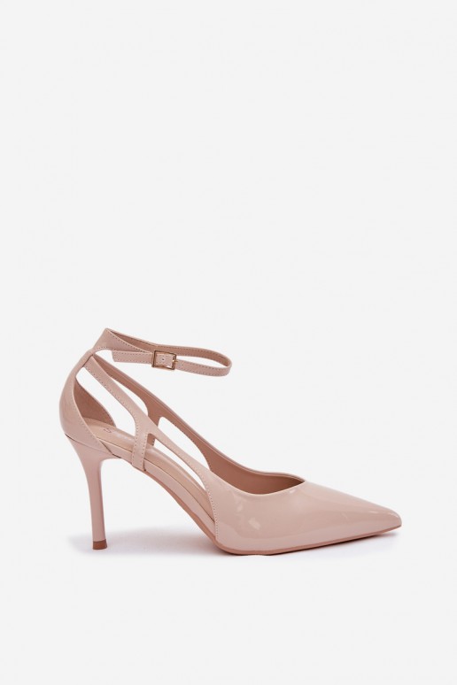 Beige faux leather high heels with patent effect Fionnel