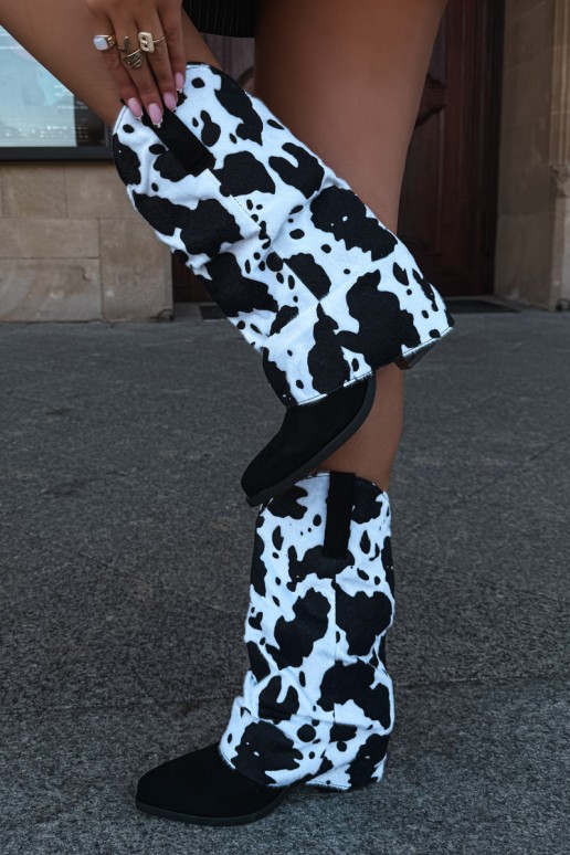 Botki w stylu kowbojskim z wygiętym cholewką i obcasami w kolorze czarnym Havie