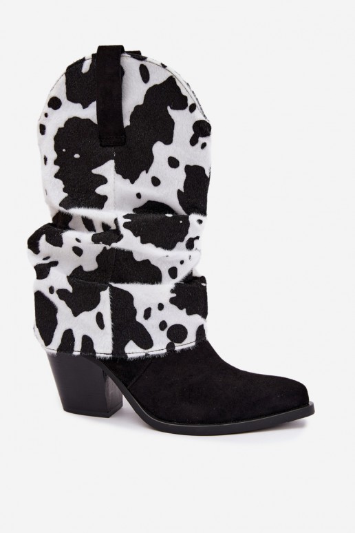 Cowboy-style ankle boots with a curved shaft and heels in black color Havie