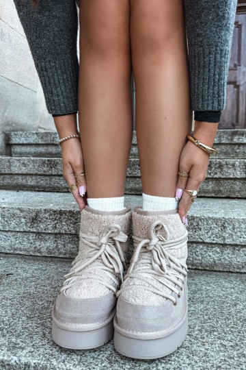 Leather suede snow boots with fur D&A GR62-6021 in sand color 2