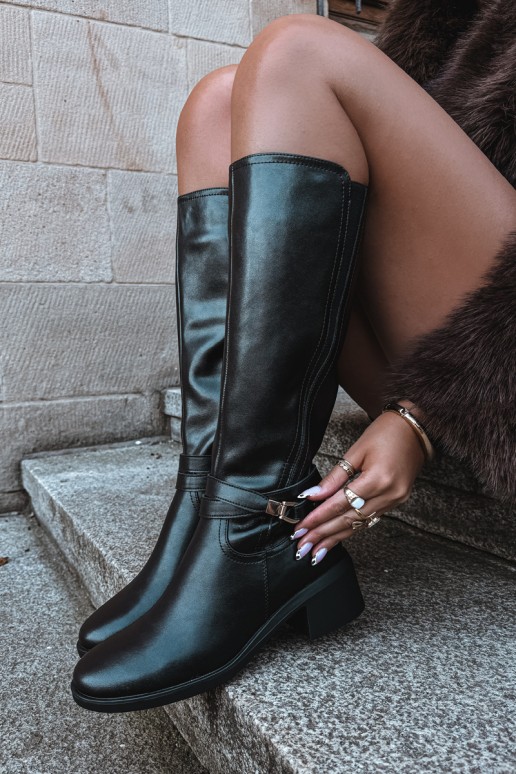 Warm leather knee-high boots with decorated heels Sergio Leone KZ-13 black