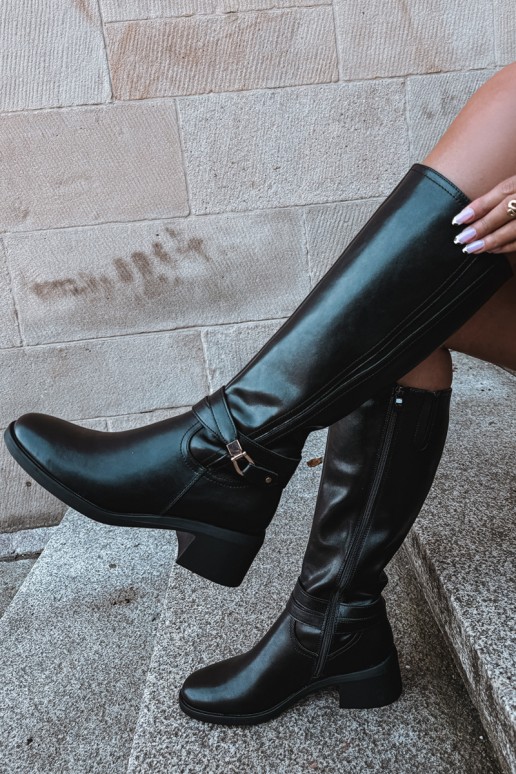 Warm leather knee-high boots with decorated heels Sergio Leone KZ-13 black