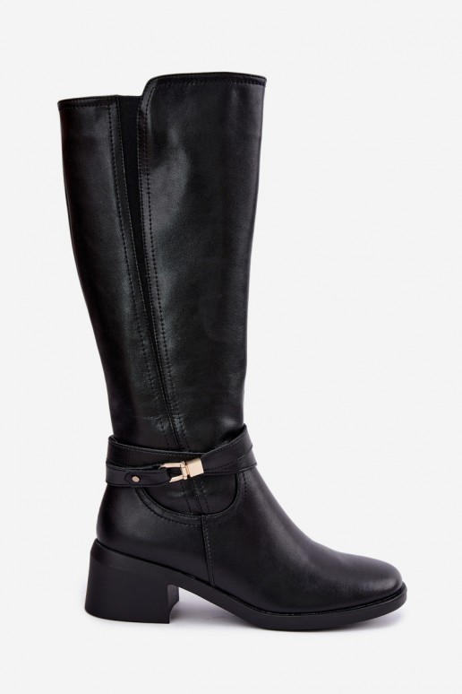 Warm leather knee-high boots with decorated heels Sergio Leone KZ-13 black