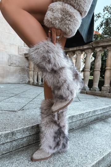 Sand-colored warm over-the-knee boots with fur Saphielle