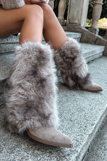 Sand-colored warm over-the-knee boots with fur Saphielle 2