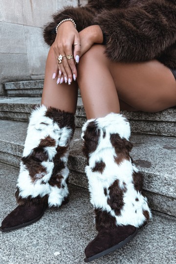 Brown warm over-the-knee boots with fur Saphielle