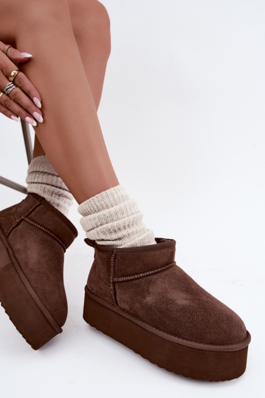 Women's snow boots made of natural suede in brown color Tairene