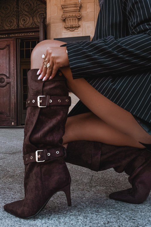 Brown Isabeau ankle boots with thin heels and buckles