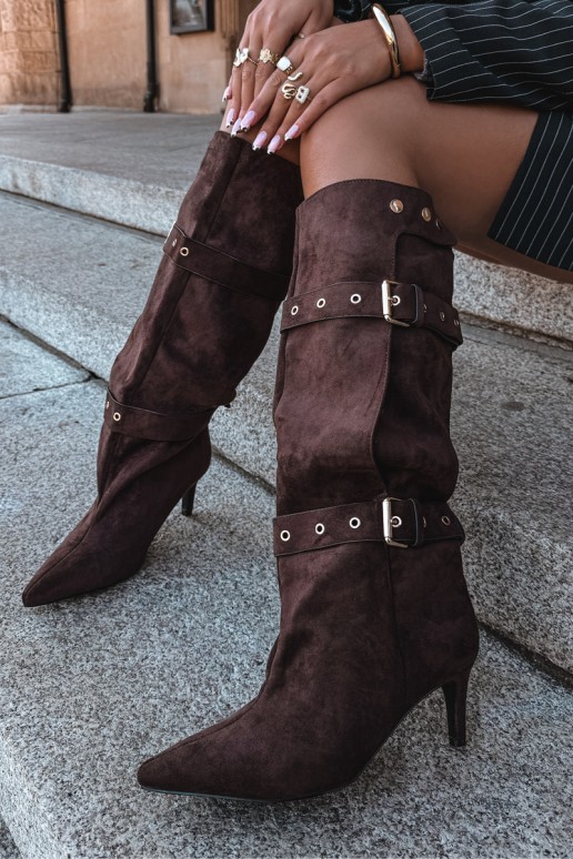 Brown Isabeau ankle boots with thin heels and buckles