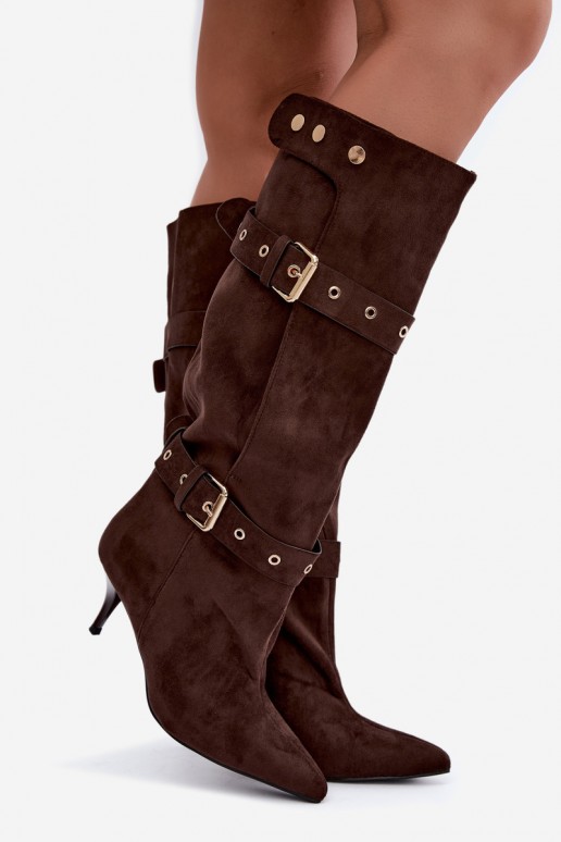 Brown Isabeau ankle boots with thin heels and buckles