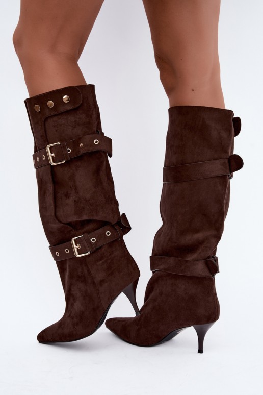 Brown Isabeau ankle boots with thin heels and buckles