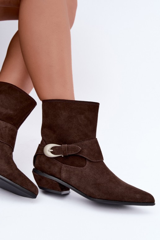 Insulated Serenelle cowboy-style ankle boots in faux suede in brown