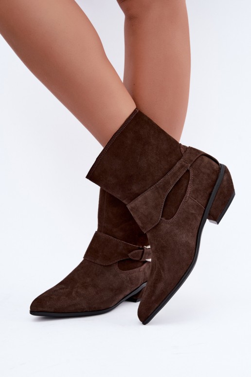 Insulated Serenelle cowboy-style ankle boots in faux suede in brown
