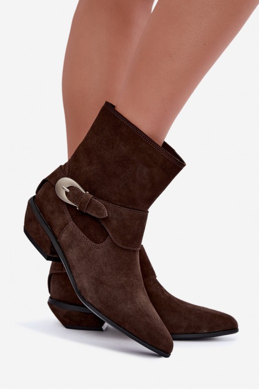 Insulated Serenelle cowboy-style ankle boots in faux suede in brown