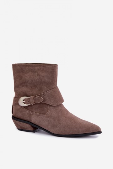 Insulated Serenelle cowboy-style ankle boots in faux suede in sand 2