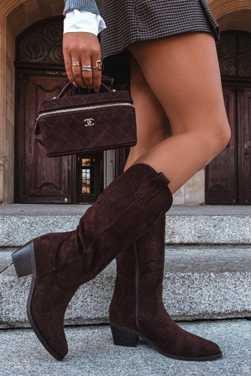 Warm knee-high cowboy-style boots with heels in brown Rialene 2