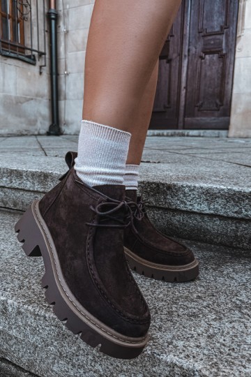 Laced ankle boots in faux suede brown Farella