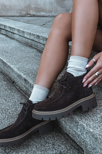 Laced ankle boots in faux suede brown Farella 2