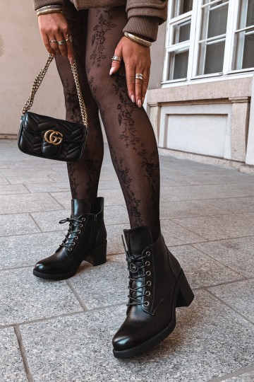 Warm women's ankle boots with laces in black Garella