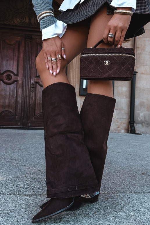 Warm knee-high boots with sewn-in choleika and heels in brown Jorella