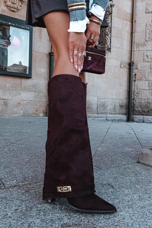 Warm knee-high boots with sewn-in choleika and heels in brown Jorella
