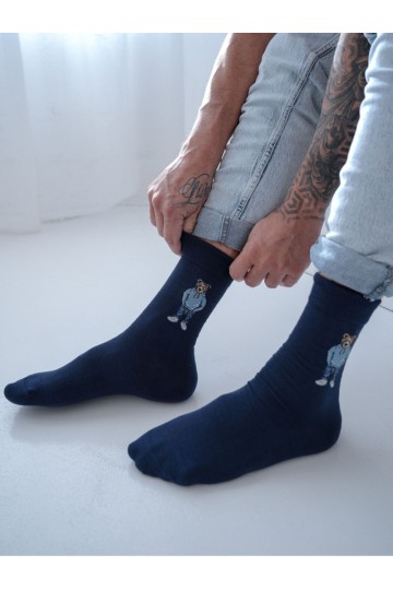 Dark blue men's socks Meškiukai IN Bluzie