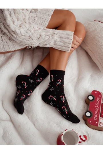 Black women's socks with candy canes and snowflakes